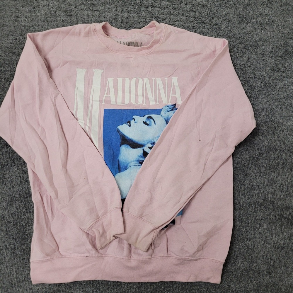 Madonna Sweatshirt Womens Size M Pink Graphic Crewneck Pop Music Relaxed Stain